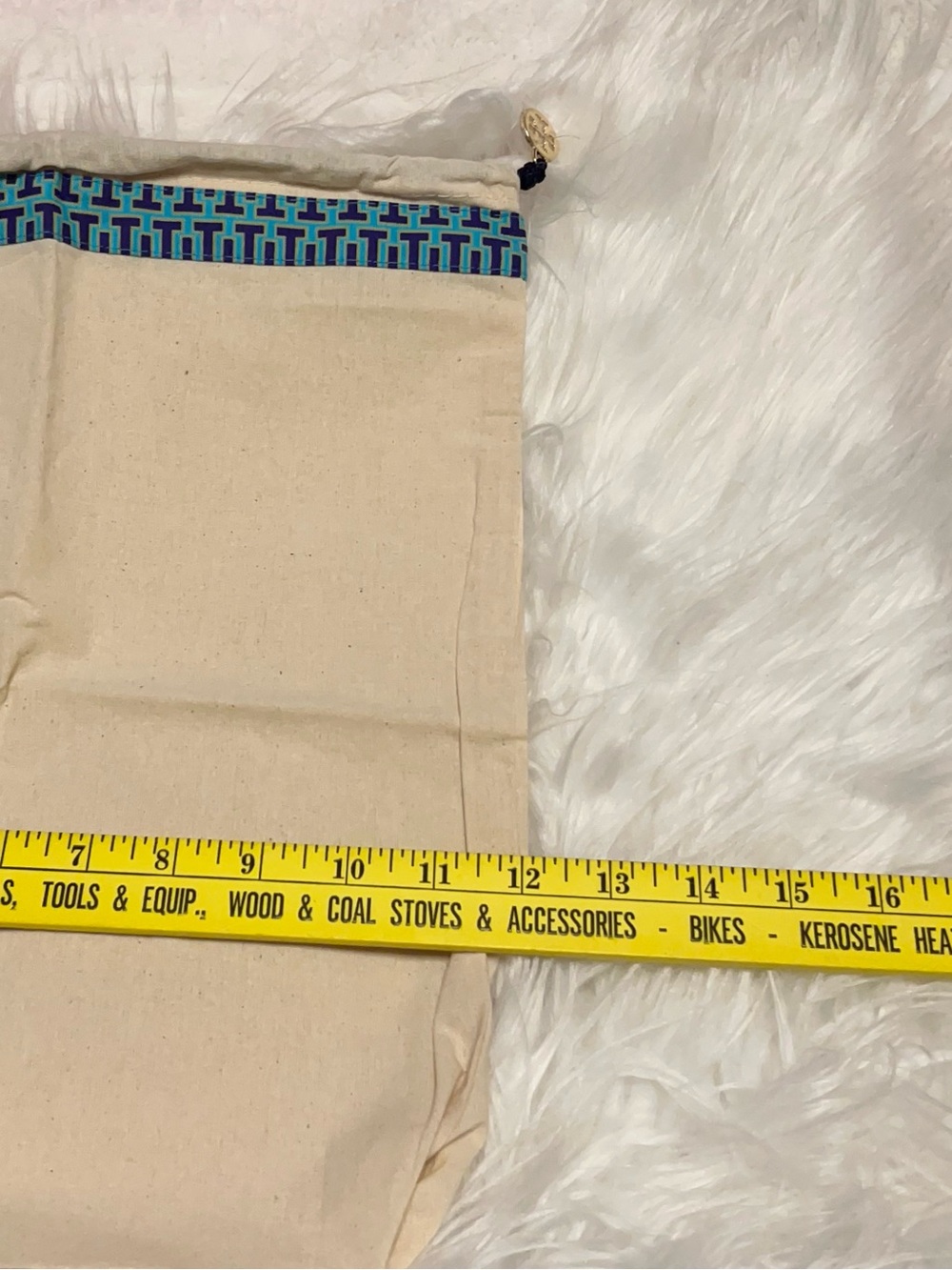 Tory Burch autentic new Cream Canvas Drawstring with Blue Trim dust bag 12X15 - Picture 6 of 8